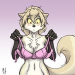  2017 anthro blush bra breasts canine chest_tuft clothing clovis_(twokinds) female fox fur gloves_(marking) hair heresy_(artist) hybrid keidran lingerie mammal markings nude red_eyes simple_background solo tuft twokinds underwear white_fur white_hair wolf yellow_sclera 
