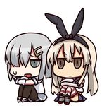  blonde_hair blue_eyes brown_eyes hair_over_one_eye hamakaze_(kantai_collection) kantai_collection long_hair lowres multiple_girls pantyhose riyo_(lyomsnpmp)_(style) shimakaze_(kantai_collection) short_hair silver_hair yuuki_shishin 