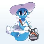 2017 annoyed bag blue_body brionne clothing cosplay cute dailybrionne digital_media_(artwork) female feral front_view hat lillie_(pokemon) looking_at_viewer mammal marine nintendo pink_nose pinniped pok&eacute;mon shirt simple_background sitting solo video_games white_background 