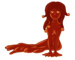  2015 arm_support breasts female goo_creature humanoid looking_at_viewer nude red_sclera simple_background sitting smile solo tggeko white_background yellow_eyes 