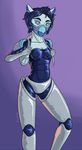  2015 animal_humanoid armor ava&#039;s_demon blue_eyes body_armor breasts cleavage clothed clothing female gradient_background humanoid mammal mask mouse mouse_humanoid navel open_vest purple_background rodent signature simple_background solo standing strategos_six tggeko tight_clothing undressing 
