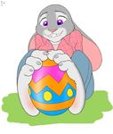  2016 3_toes absurd_res anthro biting_lip buckteeth claws clothing colorful_egg disney easter egg feet female fur hi_res holidays humanoid_feet judy_hopps lagomorph long_ears mammal plaid_shirt plantigrade rabbit shirt solo teeth toe_claws toes zootopia zp92 