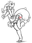  2017 animate_inanimate anthro black_and_white bulge canine clothed clothing cute fox fur idoodle2draw lapfox_trax looking_at_viewer male mammal monochrome multicolored_fur on_one_leg partially_clothed pi&ntilde;ata raised_tail red_fur signature simple_background sketch skirt solo solo_focus standing the_quick_brown_fox topless white_background 