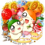  acorn blush brown_fur cake cappy feral flower food frosting fruit fur gift hamster hamtaro hamtaro_(series) hat mammal nut one_eye_closed open_mouth orange_fur plant rodent seed simple_background strawberry sunflower tongue tongue_out whiskers white_background white_fur wink アイミ 