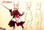  anthro balls big_balls big_penis blonde_hair clothed clothing flaccid hair lagomorph male mammal melee_weapon modeseven nude penis rabbit simple_background solo sword uncut weapon white_background 
