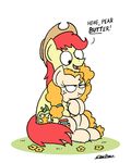  2017 bobthedalek bright_mac_(mlp) cutie_mark duo earth_pony english_text equine female feral friendship_is_magic hair horse hug mammal my_little_pony pear_butter_(mlp) pony simple_background text white_background 