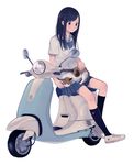  black_eyes black_hair black_legwear blouse blue_bow blue_neckwear blue_skirt bow bowtie calico cat cat_on_lap cat_on_person collared_shirt converse dress_shirt full_body ground_vehicle kneehighs long_hair motor_vehicle nakamura_hinata on_lap original pleated_skirt revision scooter shirt shoes short_sleeves sidesaddle simple_background sitting skirt sneakers solo striped striped_bow striped_neckwear vespa white_background white_blouse wing_collar 