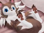  2017 4_toes after_sex anus blue_eyes blush brown_fur claws cum cum_on_feet cum_on_pussy digitigrade dripping female feral foot_focus fur humanoid_pussy looking_at_viewer lycanroc lying nintendo on_back pawpads pink_pawpads pok&eacute;mon pussy quadruped shy solo toes trigaroo video_games white_fur 