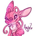  &lt;3 2016 4_fingers alien angel_(lilo_and_stitch) antennae autograph breast_markings cheek_tuft chest_tuft claws digital_drawing_(artwork) digital_media_(artwork) disney elbow_tufts experiment_(species) eyelashes fangs female fluffy fur head_tuft lilo_and_stitch markings pink_fur purple_claws purple_eyes purple_nose simple_background smile solo theblackvixen tuft white_background 