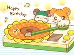  :3 brown_fur cappy duo eyes_closed feral flower fur hamster hamtaro hamtaro_(series) hat jin3_z mammal musical_note open_mouth orange_fur plant rodent sunflower white_fur 