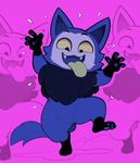  anthro blue_fur canine eerie_(telemonster) fangs fur male mammal mangneto open_mouth open_smile pink_background simple_background smile solo telemonster tongue tongue_out were werewolf 