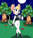  animal_crossing anthro bella_(animal_crossing) big_breasts bottomless breasts butt clothed clothing detailed_background digital_media_(artwork) female flower footwear full-length_portrait game_background gloves hi_res high_heels mammal mouse night nintendo nipples outside plant portrait pubes punk punk_girl rodent shoes sky slashysmiley solo star starry_sky tree video_games voluptuous 