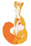  blonde_hair bourbon._(artist) breasts female fur hair mammal marsupial navel nipples nude orange_fur simple_background smile solo taur white_background 