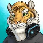  clothed clothing eclipsewolf feline fluffy_cheeks gaming gray_shirt grey_shirt headphones headset icon invalid_color mammal sarge_the_tiger stripes tiger whiskers 