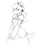  2017 anthro black_and_white bowser breasts clothed clothing crossgender female guoh hair horn koopa mario_bros monochrome nintendo peach_(disambiguation) scalie simple_background sketch solo spikes video_games white_background 