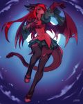  anthro breasts clothed clothing female hair hybrid kardie mammal membranous_wings moon night outside red_eyes red_hair reptile scalie sky smile snake solo wide_hips wings 