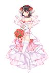  absurdres binan_xian_lu black_hair blush bouquet bridal_veil dress flower full_body hat highres holding holding_bouquet looking_at_viewer panties red_eyes red_flower red_rose rose shameimaru_aya short_hair smile solo thighhighs tokin_hat touhou underwear veil wedding_dress white_legwear white_panties 