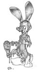  agent_(artist) balls canine disney fox lagomorph male mammal nick_wilde penis rabbit rubber sketch solo transformation zootopia 