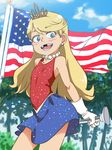  4th_of_july america blonde_hair blue_eyes child flag lola_loud missing_teeth patriotic skirt 