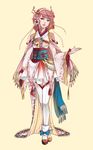  bow embellished_costume fire_emblem fire_emblem_if full_body hairband japanese_clothes jewelry kimono lips looking_at_viewer pink_hair sakura_(fire_emblem_if) shoe_bow shoes short_hair simple_background skirt smile solo thighhighs wide_sleeves zettai_ryouiki 