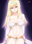  1girl blonde_hair breasts janna_windforce league_of_legends long_hair midriff navel solo 