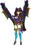  antique_firearm blue_eyes breasts cleavage elbow_gloves firearm full_body gloves gun hair_ornament highleg medium_breasts official_art oshiro_project oshiro_project_re purple_hair sakamoto_(oshiro_project) smile solo thighhighs transparent_background tsurime twintails weapon yuunagi_(seventh_heaven) 