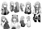  3girls blush bread collared_shirt dog_tags food girls'_frontline gun h&amp;k_ump hair_between_eyes highres long_hair long_sleeves multiple_girls scar scar_across_eye scar_on_face shirt smile star-shaped_pupils star_(symbol) submachine_gun symbol-shaped_pupils twintails ump40_(girls'_frontline) ump45_(girls'_frontline) ump9_(girls'_frontline) weapon wing_collar xinhao 
