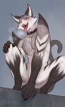 abs andromorph anthro bell bell_collar cat_tail claws collar crouching domestic_cat evil_grin felid feline felis hi_res intersex kezari looking_down low-angle_view mammal markings nipples nyan_(one-punch_man) one-punch_man one_(manga) sketch smile solo tongue tongue_out yellow_sclera