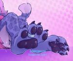 absurd_res anthro black_pawpads claws countershade_legs countershading digit_ring feet felid female foot_focus fur genitals hi_res hindpaw humming_b3rt izuna jewelry leopard_spots mammal nude pantherine pawpads paws pink_body pink_countershading purple_body purple_fur ring snow_leopard solo spots tail toe_ring toes vulva