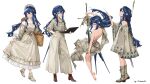  4girls absurdres alternate_costume animal_ears animal_in_bag animal_on_shoulder arknights asteriornis astesia_(arknights) backless_dress backless_outfit baguette barefoot belt bird bird_ears bird_on_shoulder bird_tail blue_eyes blue_hair boots braid bread breast_pocket brown_boots closed_eyes computer dress food from_behind from_side full_body hand_in_pocket headdress highres holding holding_laptop holding_sword holding_weapon immeasurable laptop layered_dress long_hair multiple_girls native_american_clothes native_american_headdress pocket serious smile sword tail weapon wide-leg_pants 