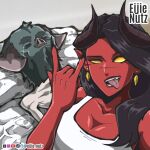 1:1 anthro bat bat_nose bed big_breasts big_ears bodily_fluids breasts cleavage clothed clothing crying curled_horn demon digital_drawing_(artwork) digital_media_(artwork) dispatch duo ear_piercing ear_ring eijie_nutz empty_eyes eyes_closed fangs female fur furniture gesture grey_body grey_fur guy_tired_after_sex_(meme) hand_gesture head_tuft hi_res horn humanoid humanoid_pointy_ears ily_sign lying male malevola_gibb mammal mexico_alien_(meme) on_back on_bed open_mouth piercing pointy_ears red_body red_skin ring_piercing shirt skinny sonar_(dispatch) tank_top tears teeth tongue tongue_out topless topwear tuft yellow_eyes