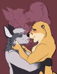2026 anthro bat blush duo eyes_closed facial_hair fangs hi_res holding_another holding_face kaz_(werewhisky) kissing leaf-nosed_bat long_tongue looking_at_another making_out male male/male mammal microbat mustache mustelid otter teeth tongue vampire_bat velbat_(velthrick) werewhisky wings yangochiropteran