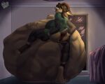 2026 anthro armwear bed belly big_belly black_nipples bovid breasts brown_body brown_fur brown_hooves caprine clothed clothing female female_pred fingers fur furniture genitals gloves goat handwear hi_res hooves horn huge_belly hyper hyper_belly imprint inner_ear_fluff inside leggings legwear lips mammal multiple_prey nipples open_mouth orange_horn orange_lips orange_vulva panties pink_eyes pink_nose shirt solo tail tan_inner_ear_fluff teeth topwear tuft underwear vore vulva warlus window