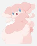 2026 anthro audino big_butt biped blue_eyes blush blush_lines breasts butt digital_drawing_(artwork) digital_media_(artwork) eyelashes featureless_breasts featureless_crotch female fingers generation_5_pokemon low-angle_view medium_breasts multicolored_body navel nintendo nude nude_female open_mouth overweight overweight_anthro overweight_female pink_body pokemon pokemon_(species) pokemorph side_view simple_background solo tail tan_body thick_thighs two_tone_body white_slime_(artist)