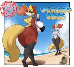 2026 anthro artist_name beach beach_umbrella big_breasts big_butt bikini black_bikini black_body black_clothing black_fur black_swimwear border braixen breast_size_difference breasts brown_body brown_fur butt clothing cloud cross-popping_vein crown curvy_figure delphox dessert eating eating_food eating_ice_cream eyewear female female_anthro food fur generation_6_pokemon group hambusan hand_on_hip headgear hi_res huge_breasts ice_cream ice_cream_cone inner_ear_fluff licking licking_lips looking_at_viewer multicolored_body multicolored_fur nintendo one-piece_swimsuit outside parasol pokemon pokemon_(species) postcard sand seaside sky smile soft_serve_ice_cream sunglasses swimwear text thick_thighs tongue tongue_out trio tuft two-piece_swimsuit voluptuous water wearing_sunglasses white_border wide_hips yellow_body yellow_fur