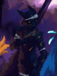 2026 3:4 absurd_res ambiguous_gender anthro bandage blood bodily_fluids canid canine casualties:_unknown colored_blood dark_rya expie_(gunsawian) fox gun gunsawian hi_res holding_gun holding_object holding_ranged_weapon holding_weapon hybrid mammal murid murine orange_blood orange_eyes ranged_weapon rat rodent simple_background solo unusual_blood unusual_bodily_fluids weapon wound_on_chest wound_on_face wound_on_torso wounded