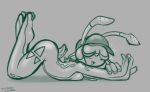 2026 all_fours antennae_(anatomy) anthro aquatic aquatic_gastropod ass_up blush breasts clothing cute_fangs fangs felino female gastropod hat headgear headwear jewelry mollusk mostly_nude necklace obscured_eyes open_mouth raised_foot raspberry_(felino) sea_slug short_tail side_view sketch slug small_breasts smile solo sparkles tail teeth