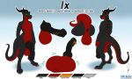 2023 absurd_res anthro anus balls claws color_swatch digitigrade english_text erection flaccid genitals hi_res horn knot knotted_penis kobold male model_sheet nude owligatorstudios penis scalie solo text