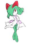 2018 3:4 9rimson clothing digital_drawing_(artwork) digital_media_(artwork) dress featureless_feet feet female full-length_portrait generation_3_pokemon green_body green_hair hair hair_over_eye hand_on_own_shoulder humanoid kirlia multicolored_body nintendo not_furry pokemon pokemon_(species) portrait pose red_eyes simple_background sketch smile solo standing thigh_gap two_tone_body white_background white_body