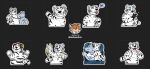 anthro anthro_on_anthro black_nipples black_nose black_stripes bust_portrait canid canine closed_smile collar cuddling duo electronics eyes_closed fangs felid fur grin half-length_portrait headphones heart_symbol holding_leash holding_object hufnaar leash male male/male male_anthro mammal markings mouth_closed multiple_images nipples nude pantherine portrait smile solo speech_bubble striped_arms striped_markings striped_tail stripes tail tail_markings teeth tiger under_blanket under_covers unusual_eyes white_body white_fur