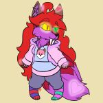 1:1 2021 4_tails ahoge anthro big_hair blue_clothing blue_footwear blue_hoodie blue_socks blue_topwear bottomwear breasts brown_clothing brown_ears brown_hoodie brown_topwear canid canine chibi clothing demigirl_(lore) ear_markings fangs felid female footwear fox fur glowing glowing_ears glowing_eyes glowing_markings glowing_tail green_clothing green_eyes green_footwear green_socks grey_bottomwear grey_clothing grey_shorts hair heart_(marking) heterochromia hi_res hoodie hybrid inner_ear_fluff legwear long_hair mammal markings multi_tail nonbinary_(lore) pattern_clothing pattern_footwear pattern_legwear pattern_socks pawpads pink_clothing pink_footwear pink_hoodie pink_pawpads pink_socks pink_topwear prehistoric_species purple_body purple_clothing purple_fur purple_hoodie purple_inner_ear_fluff purple_topwear red_clothing red_footwear red_hair red_socks robyn_(robynsnowyfoxxo) robynsnowyfoxxo saber-toothed_tiger sabertooth_(anatomy) shorts signature socks solo striped_clothing striped_footwear striped_socks stripes tail teeth topwear trans_(lore) trans_woman_(lore) tuft white_clothing white_hoodie white_topwear yellow_eyes