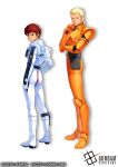  2boys age_difference amuro_ray blonde_hair char's_counterattack char_aznable commentary_request company_name copyright_logo copyright_name copyright_notice earth_federation english_text gundam gundam_card_game highres logo malo_(mlpmpmp) mecha_pilot_suit multiple_boys neo_zeon normal_suit_(gundam) official_art red_hair science_fiction size_difference sunrise_(company) title white_background 
