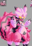 absurd_res anthro arachnid arachnid_taur arthropod arthropod_abdomen arthropod_taur black_body black_nipples blush breasts cafecat duo female floating_hands fur grey_body hi_res mostly_offscreen_human multi_leg multi_limb nipple_fetish nipple_play nipples pal_(species) palworld pink_body pink_fur pocketpair small_breasts spider spider_taur tarantriss taur yellow_eyes