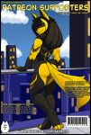 anthro bear213 black_body black_border black_fur black_hair border building english_text full-length_portrait fur generation_4_pokemon hair hi_res looking_back lucario male nintendo outside pokemon pokemon_(species) portrait shiny_pokemon standing text yellow_body yellow_fur