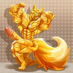 1:1 abs anthro biceps big_muscles big_penis blonde_hair canid canine dog_tags erection fennec_fox flexing flexing_bicep fox fur genitals hair hi_res huge_muscles huge_penis hyper hyper_muscles jewelry kneeling long_tail looking_at_viewer male mammal muscular muscular_anthro muscular_arms muscular_male necklace nude nude_anthro pecs penis pose posing_for_picture purple_eyes solo taiko-sihori tail text true_fox vein veiny_arms veiny_muscles veiny_penis yellow_body yellow_fur yellow_tail