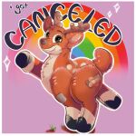 1:1 2026 animate_inanimate black_nose bloolemonadeart brown_body brown_eyes deer deer_mike english_text feral hi_res inflatable living_inflatable looking_at_viewer male mammal mike_(deer_mike) pose rainbow simple_background solo sparkles text toothy_smile