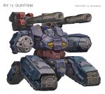  absurdres artist_name caterpillar_tracks character_name commentary earth_federation gatling_gun gundam guntank highres mecha mecha_focus mobile_suit mobile_suit_gundam no_humans original redesign robot science_fiction shoulder_cannon simple_background subakeye twitter_username white_background 
