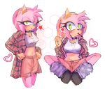 5_fingers accessory alternate_costume amy_rose antenna_hair anthro anthrofied baggy_socks biped black_nose blush bottomwear breasts choker clothed clothed_anthro clothed_female clothing countershade_face countershade_torso countershading eulipotyphlan eyelashes female female_anthro fingers fully_clothed fully_clothed_anthro fully_clothed_female gesture green_eyes hair hair_accessory hairband hand_gesture head_tuft headband heart_symbol hedgehog hi_res iris jewelry mammal medium_breasts midriff navel necklace object_in_mouth pink_body pink_hair pink_quills plaid_jacket pointy_ears prick_ears pupils quill_hair red_bottomwear red_clothing red_headband red_shorts redesign sega shirt short_hair shorts simple_background small_nose snout solo sonic_the_hedgehog_(series) spread_legs spreading star_symbol tan_muzzle tan_snout tan_torso tank_top thick_eyelashes topwear tuft v_sign white_background white_clothing white_shirt white_tank_top white_topwear yochibloom