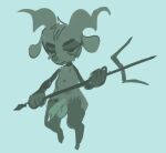 ali_(big-fig) anthro big-fig big_penis biped black_arms black_body black_fur black_socks_(marking) blue_background bodily_fluids bovid caprine caprine_demon cum cum_drip demon dripping floppy_ears foreskin fur genital_fluids genitals goat_demon grey_body half-erect head_tuft holding_melee_weapon holding_object holding_polearm holding_trident holding_weapon horn lidded_eyes lightened_balls lightened_penis male mammal melee_weapon nude partially_retracted_foreskin penis polearm shortstack shortstack_male simple_background solo spiral_horn tears trident tuft weapon wide_hips