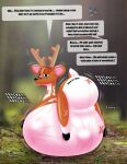 2026 absurd_res animate_inanimate anthro antlers belly big_belly black_nose blurred_background brown_body deer deer_mike duo english_text fancy_blue fetal_movement half-closed_eyes hi_res horn huge_belly hybrid hyper hyper_belly hyper_pregnancy inflatable living_inflatable looking_at_viewer looking_back looking_back_at_viewer male mammal mike_(deer_mike) mixed_media motion_lines narrowed_eyes offscreen_character onomatopoeia open_mouth photo_background photography_(artwork) pink_inner_ear pregnant pregnant_anthro pregnant_male resting_on_belly shaking short_tail sound_effects speech_bubble squeaking tail talking_to_another text white_body